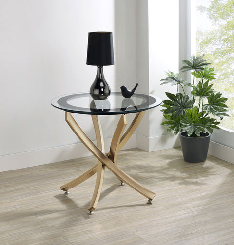 Mesa auxiliar Brooke con tapa de cristal redonda y base de metal de latón