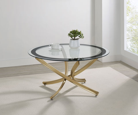 Mesa de centro Brooke de cristal redondo y base metálica de latón