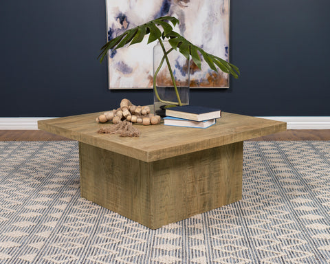 Mesa de centro de madera reconstituida Devar cuadrada, color marrón mango