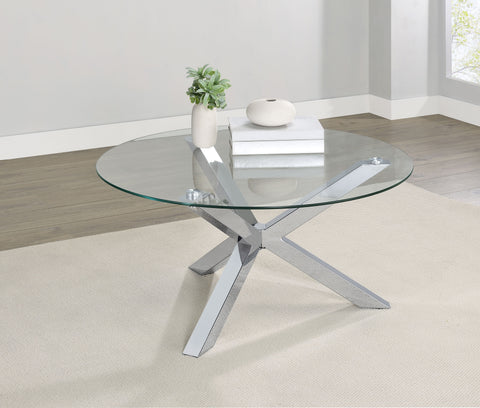 Mesa de centro Kenzie redonda de vidrio templado y cromo