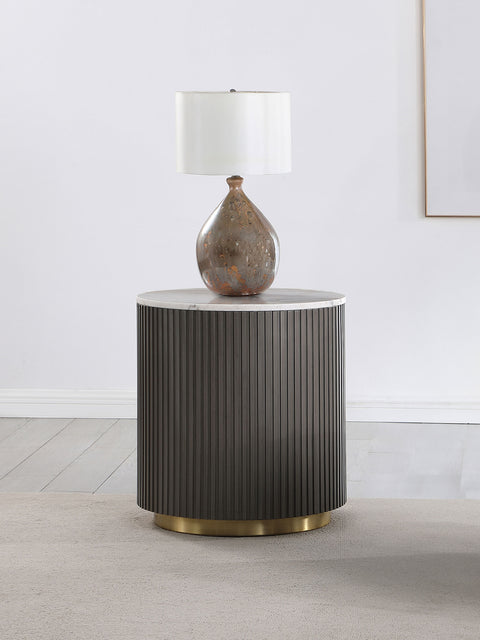 Jason Round White Marble Top Side End Table Charcoal