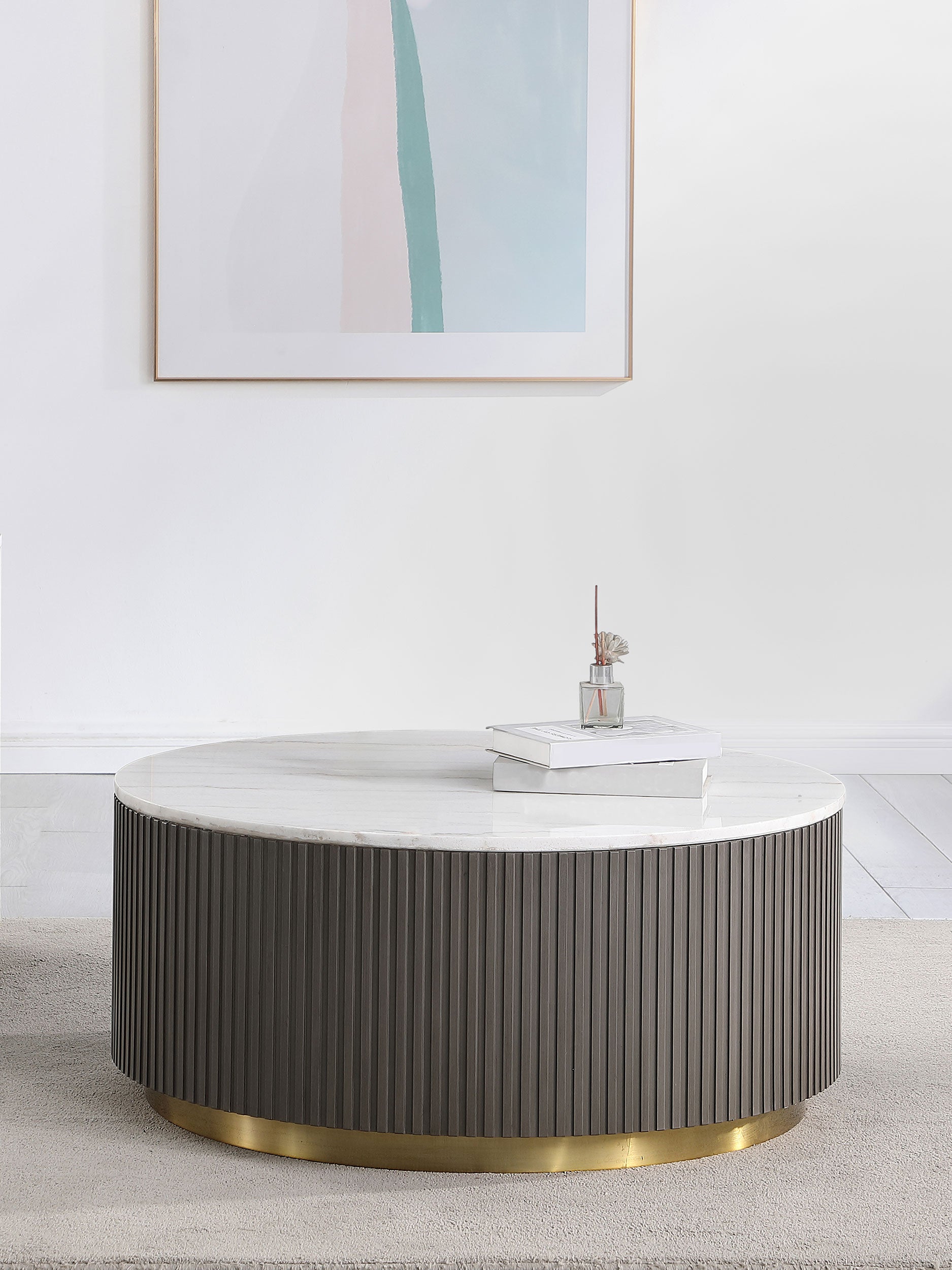 Jason Round White Marble Top Coffee Table Charcoal
