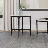 Mesa auxiliar Hermas redonda de metal con tapa de mármol genuino blanco