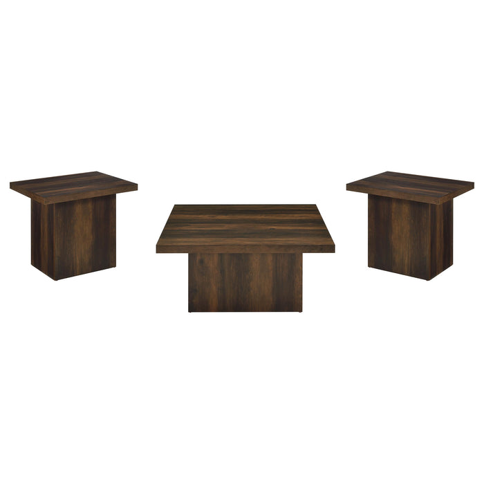 Juego de mesa de centro y mesas auxiliares cuadrado Devar de 3 piezas - pino oscuro