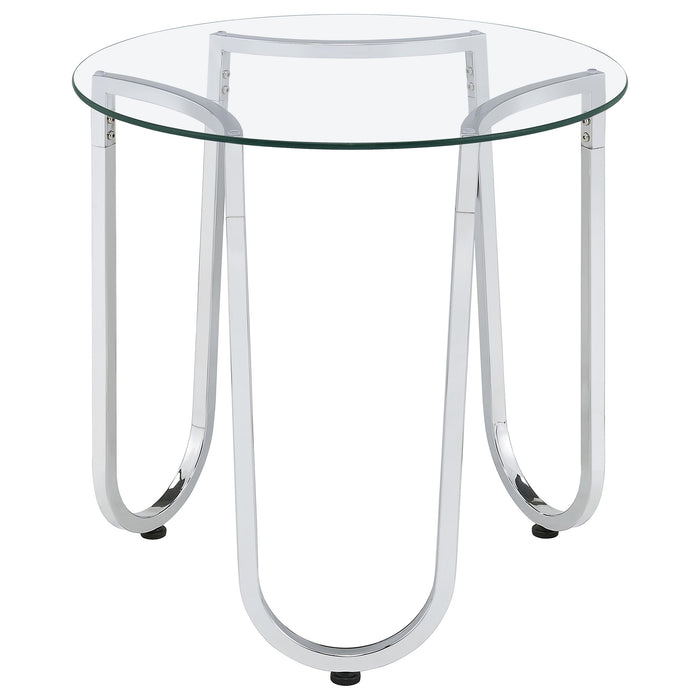 Beller Round Tempered Glass Top End Side Table Chrome