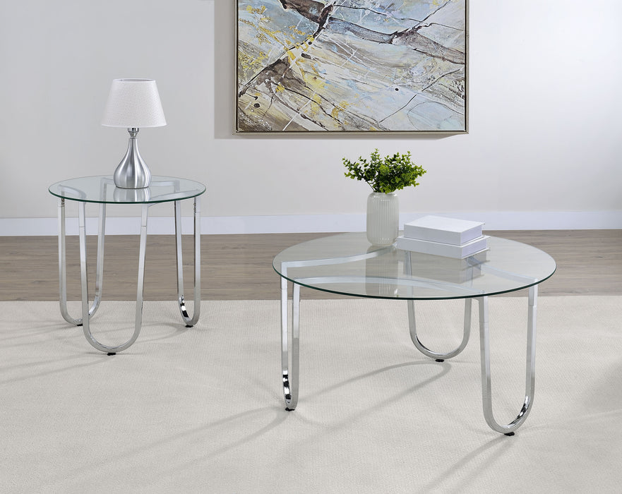 Beller Round Tempered Glass Top End Side Table Chrome