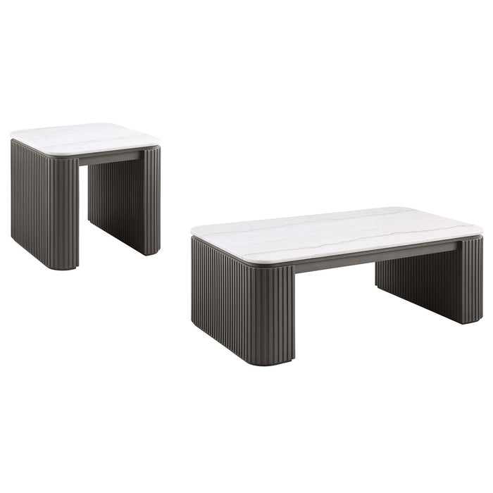 Juego de mesa de centro y mesas auxiliares rectangular con cubierta de mármol Lior de 2 piezas - carbón
