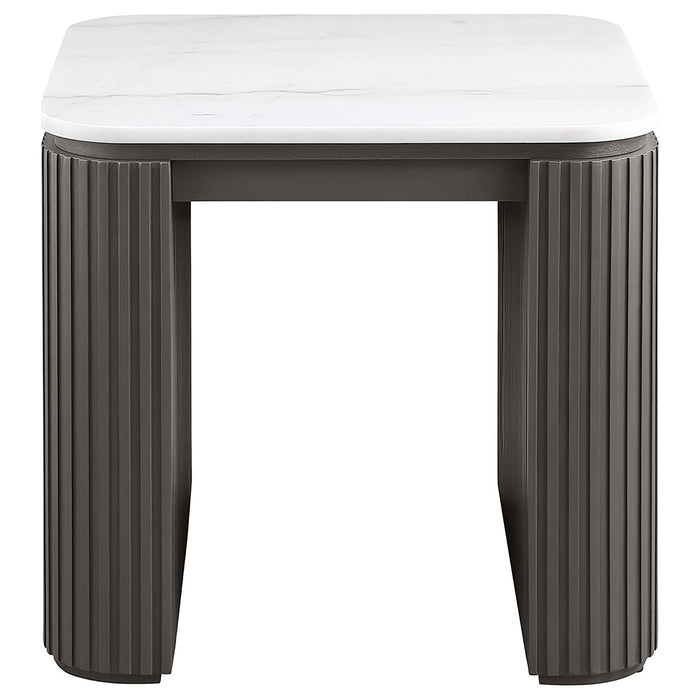Juego de mesa de centro y mesas auxiliares rectangular con cubierta de mármol Lior de 2 piezas - carbón