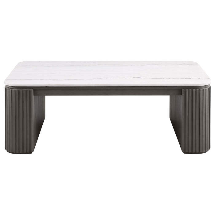 Juego de mesa de centro y mesas auxiliares rectangular con cubierta de mármol Lior de 2 piezas - carbón