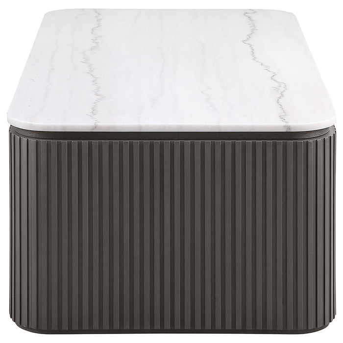 Juego de mesa de centro y mesas auxiliares rectangular con cubierta de mármol Lior de 2 piezas - carbón