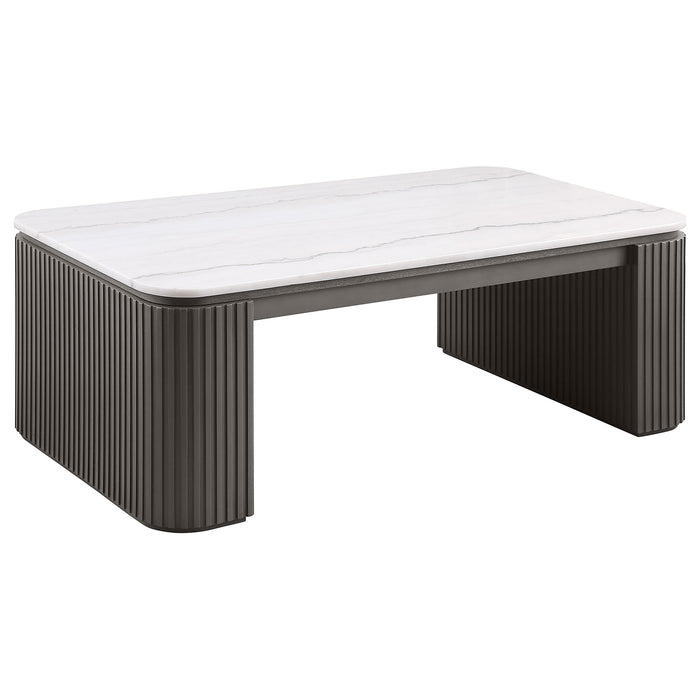 Lior 3-Piece Rectangular Marble Top Coffee and End Table Set Charcoal
