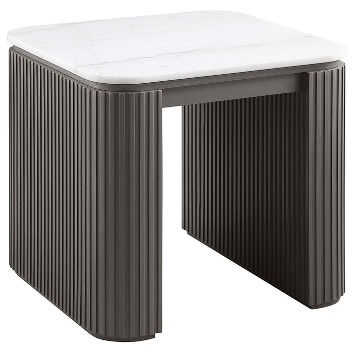 Lior 2-Piece Square Marble Top Coffee and End Table Set Charcoal