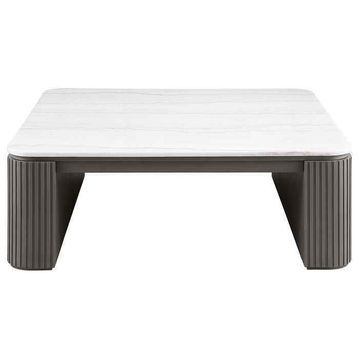 Lior 2-Piece Square Marble Top Coffee and End Table Set Charcoal