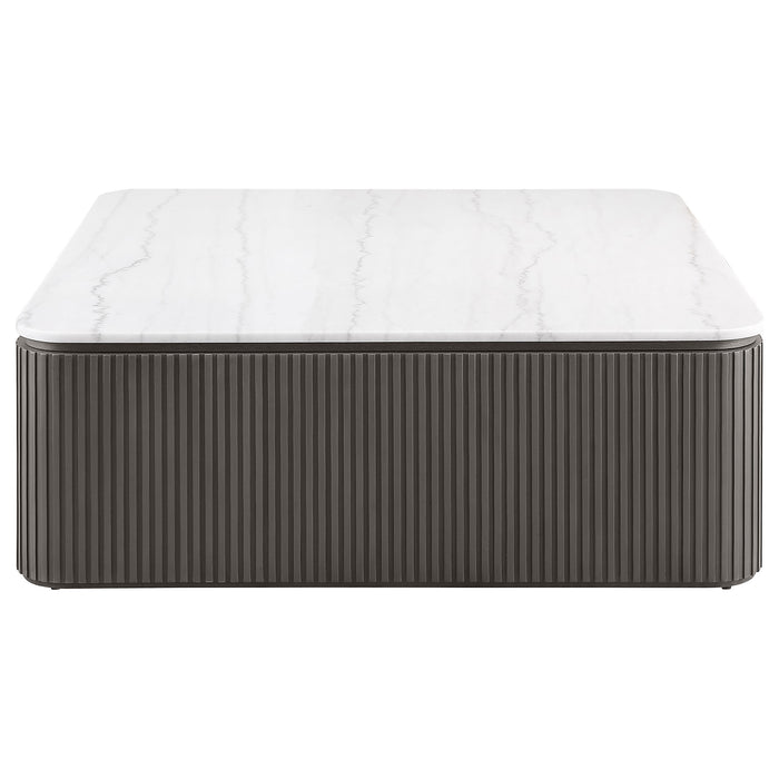 Lior 2-Piece Square Marble Top Coffee and End Table Set Charcoal