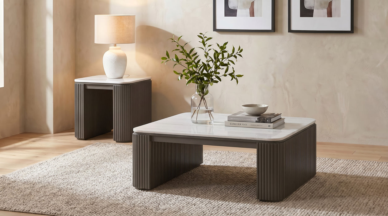 Mesa de centro cuadrada con cubierta de mármol Lior - carbón