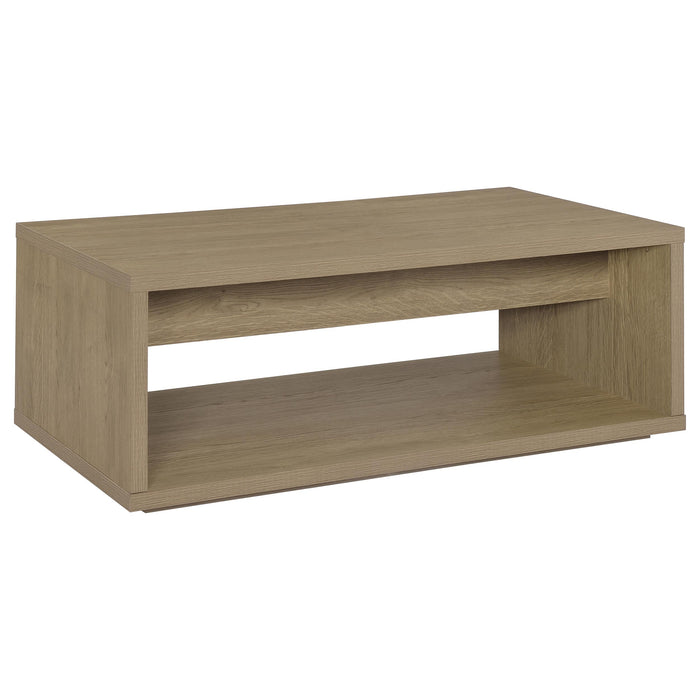 Ingram 2-Drawer Rectangular Coffee Table with Open Shelf Latte