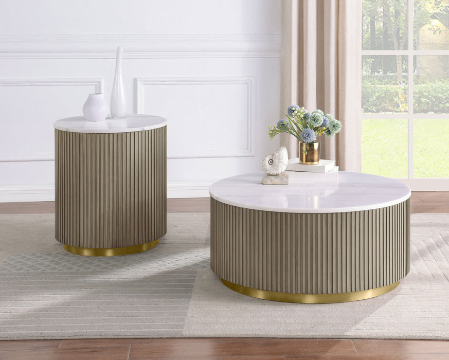 Jason 2-piece Round White Marble Coffee Table Set Greige