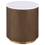 Jason Round White Marble Top Side End Table Honey Brown