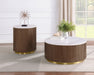Jason 2-piece Round White Marble Coffee Table Set Honey Brown