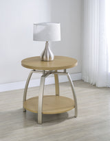 Mesa auxiliar de madera de ingeniería Dacre redonda, de color gris y beige