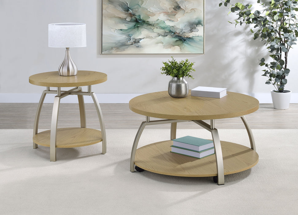 Dacre Round Engineered Wood Top Side End Table Greige