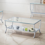 Mesa de centro rectangular Saide con tapa de cristal y estructura cromada