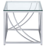 Mesa auxiliar Lille cuadrada con tapa de cristal y estructura cromada