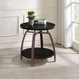Mesa auxiliar Dacre de madera diseñada con tablero redondo, color gris carbón oscuro
