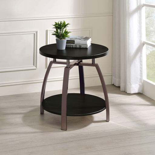 Dacre Round Engineered Wood Top Side End Table Dark Charcoal - Black