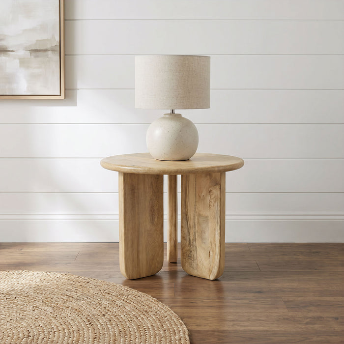 Dale Sculptural Round Solid Mango Wood End Table Honey Mango