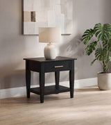 Mesa auxiliar de madera Lindenton con 1 cajón, negra