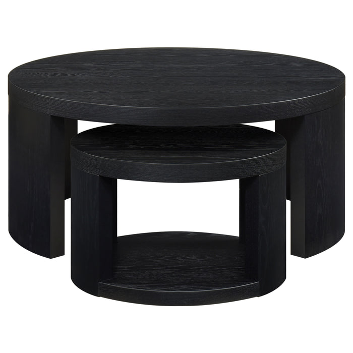Sweeney 2-piece Round Wood Occasional Nesting Table Set Black