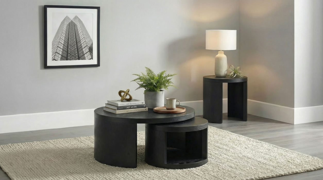 Sweeney 2-piece Round Wood Occasional Nesting Table Set Black