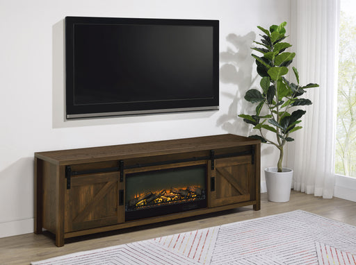 Enfield 71-inch TV Stand Fireplace Media Console Dark Pine - Brown