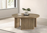 Mesa de centro redonda de madera Adina de 36 pulgadas, marrón claro envejecido