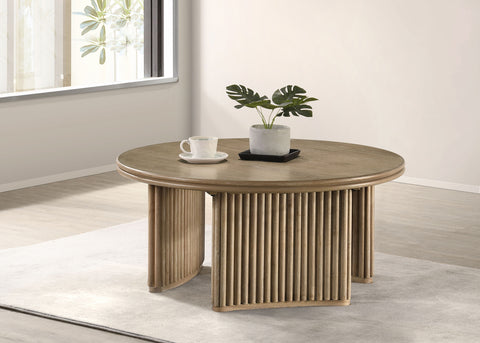 Mesa de centro redonda de madera Adina de 36 pulgadas, marrón claro envejecido