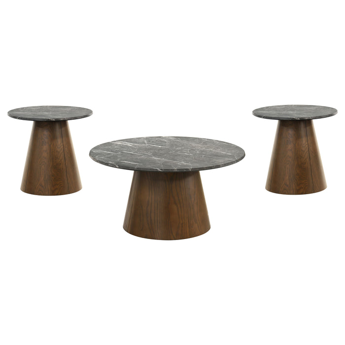 Franklin 3-piece Round SmartTop™ Coffee Table Set Grey and Dark Brown