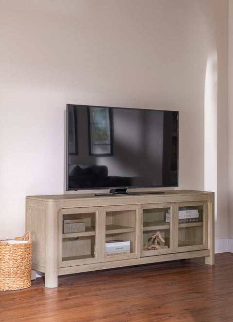 Consola multimedia para TV Solano de 71 pulgadas, con 2 puertas y acabado en mango envejecido