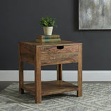 Mesa auxiliar Esther de madera maciza con 1 cajón, Sheesham natural