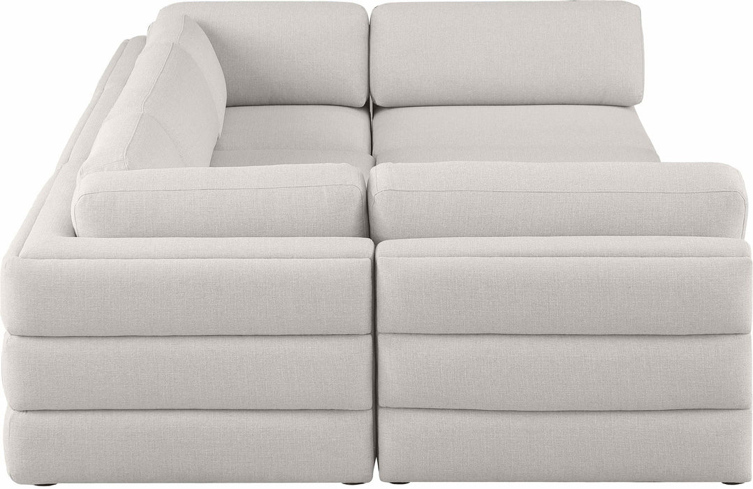 Seccional modular tapizado de tela con textura de lino Beckham de 114" de 6 piezas