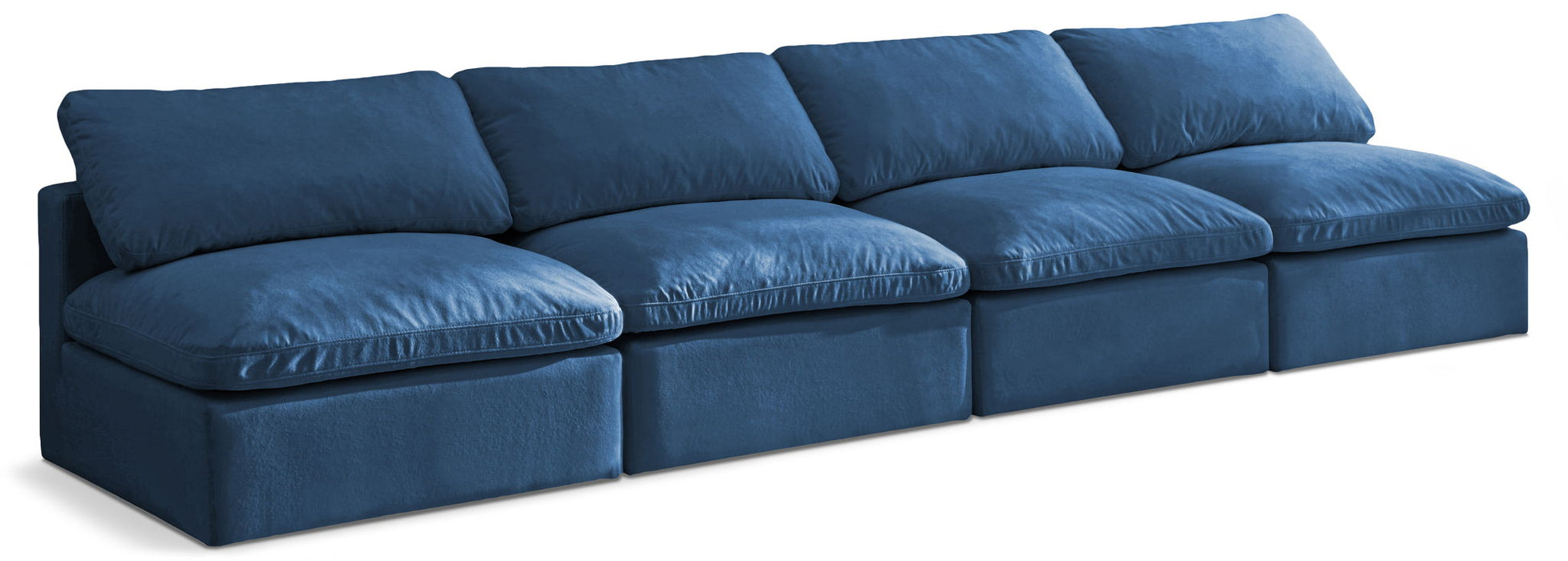 Plush 140" Velvet Upholstered Standard Comfort 4pc. Armless Modular Sofa