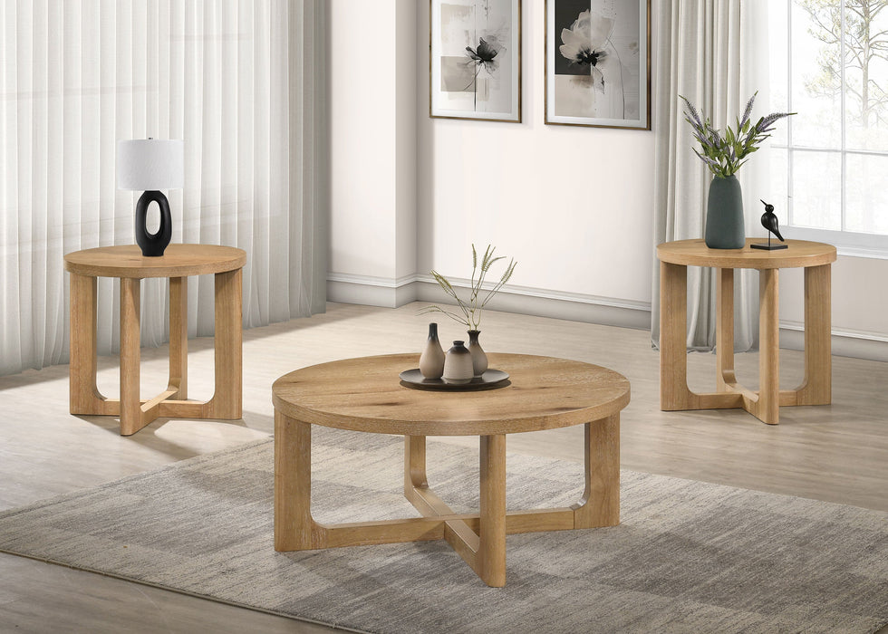 Kessler 3-piece Round Sculptural Wood Coffee Table Set Brown