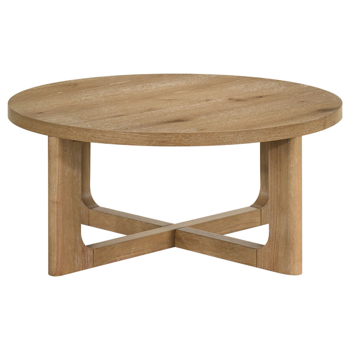 Kessler Round Sculptural Wood Coffee Table Light Oak