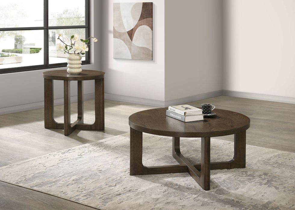 Kessler 2-piece Round Sculptural Wood Coffee Table Set Light Oak