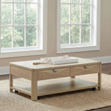 Mesa de centro Marcelo Wood con 2 cajones y estante, olmo claro