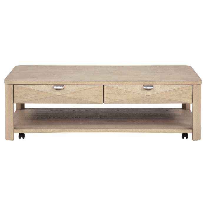 Marcelo Wood Coffee Table with 2 Drawers and Shelf Light Elm