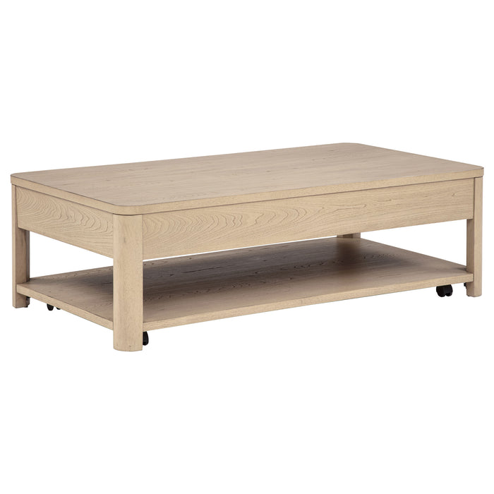 Marcelo Wood Coffee Table with 2 Drawers and Shelf Light Elm