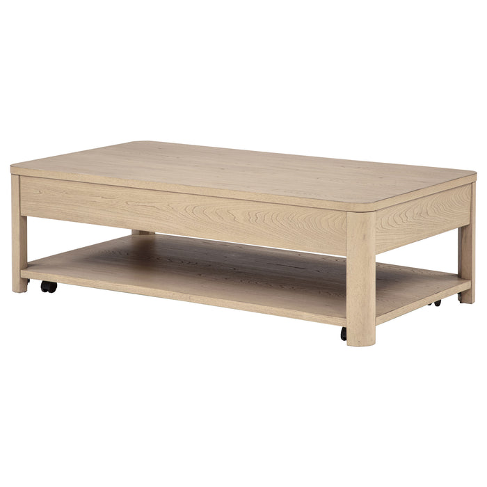 Marcelo Wood Coffee Table with 2 Drawers and Shelf Light Elm