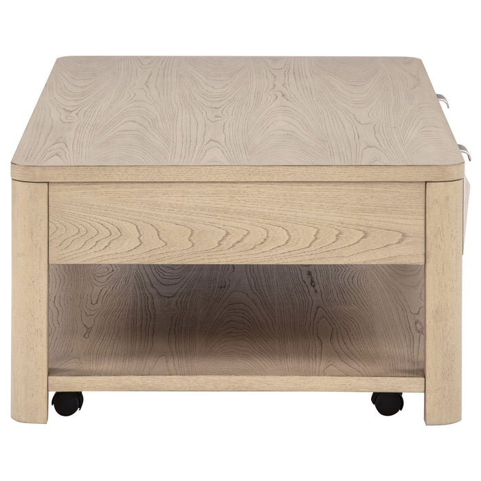 Marcelo Wood Coffee Table with 2 Drawers and Shelf Light Elm