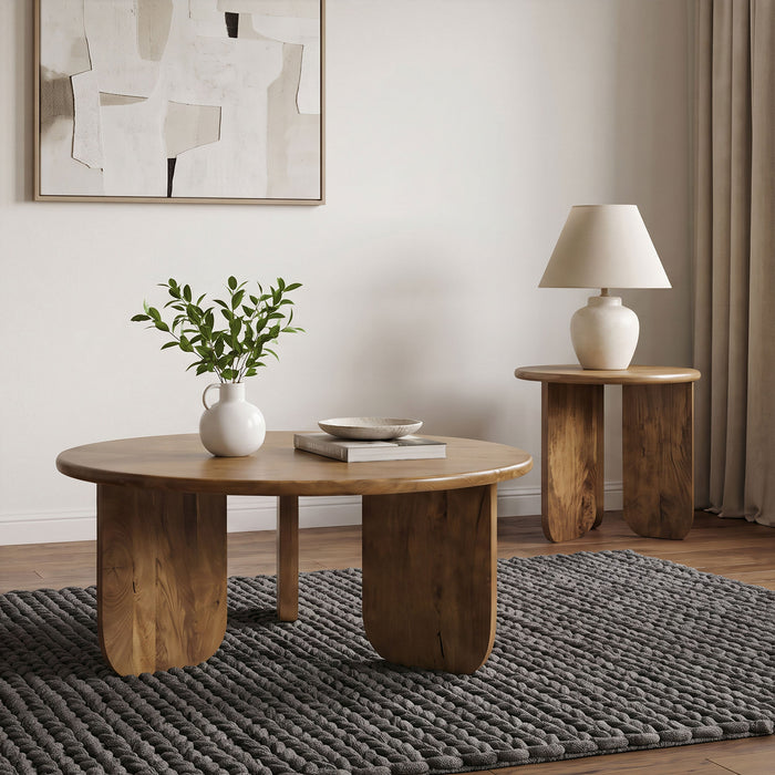 Dale Sculptural Round Solid Mango Wood Coffee Table Natural Mango